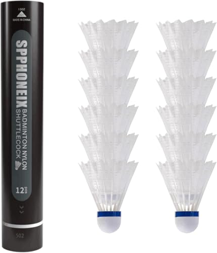 SPPHONEIX ナイロンイエロー/ホワイトバドミントンシャトルコック 12個パック 高耐久性 高速バドミントンバーディーボールモデル 501/502