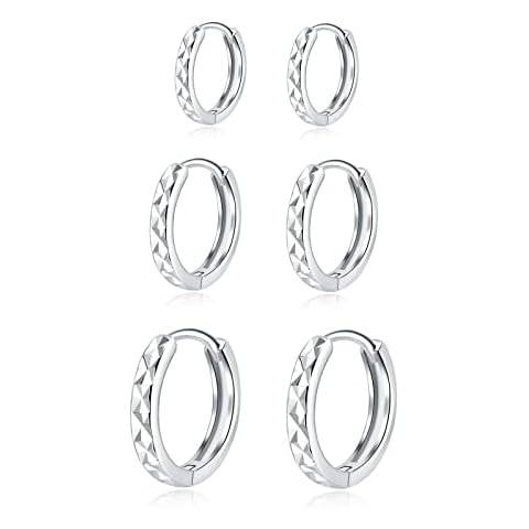 Josfeva Silver Hoop Earrings for Women Men, Hypoallergenic 925 Sterling Silver Small Hoops Earring for Piercing Ears, 3 Pairs Tiny Cartilage Sleeper Huggie Hinged Unisex Hoop Earring Set(10/12/14mm) Cover