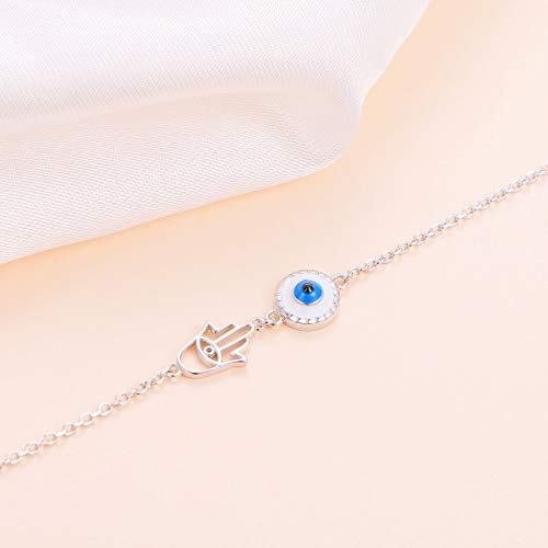 Flyow S925 Sterling Silver Anklet For Women Girl Evil Eye Hamsa Hand Charm Adjustable Foot Ankle Bracelet Jewelry Birthday Gift #TOP2