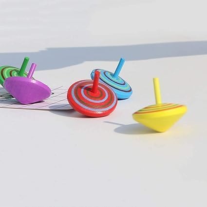4 Pcs Wooden Classic Colorful Spinning Tops Random Color Developmental Stress Relieve Spinning Tops, Multicoloured, Standard - Image 3