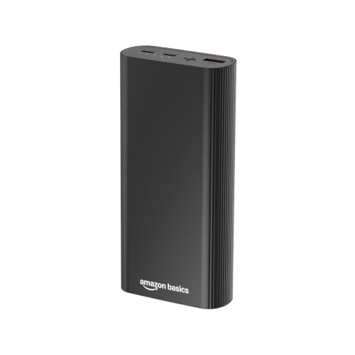 Image of Amazon Basics 20000 mAh Power Bank, 35W Fast Charging PD3.0, Output (2 Type C & 1 USB), for iPhone, Android, Tablets & Other Devices, Slim Metal Body, Flight Friendly, Type C Cable (Black)