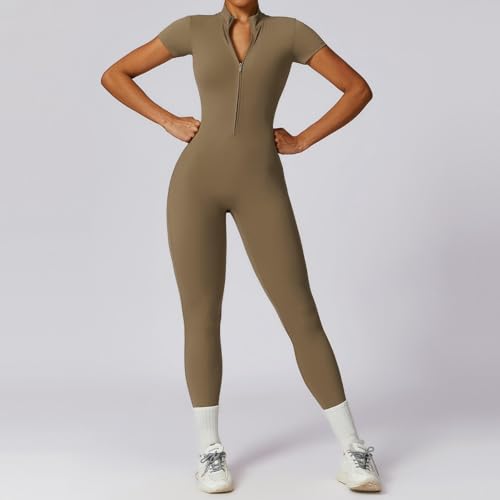 Mono de yoga verde para mujer con cremallera frontal ajustable 7