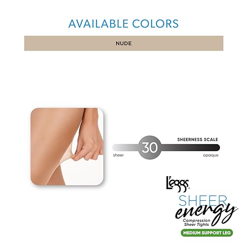 Image of L'eggs Sheer Energy Medium Support Compression Tights with Sheer Panty & Sheer Toe for a Smooth, Second-Skin Look, 30 Denier