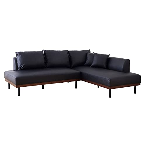 カウチソファ ソファ コーナーソファ カウチ L字型 PU レザー ブラック 木 おしゃれ スタイリッシュ モダン シック シンプル 開梱設置付き ランブルカウチ