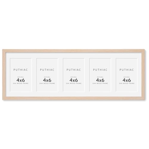 8x24 Oak Wood Picture Frame - 8x24 Photo Frame with Mat Display 5Pcs 4x6 Photos, 4x6 Picture Frame Wood, Natural Solid Wooden Picture Frames for Wall Art Photo and Prints(1 Pack, Beige)