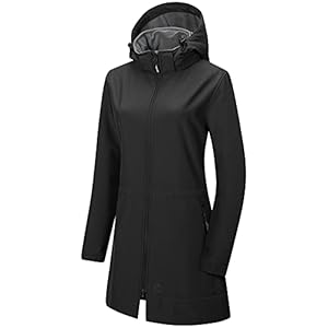 Outdoor Ventures Women’s Softshell Jacket with Removable Hood Fleece Lined Windbreaker Insulated Long Warm Rain Jacket
