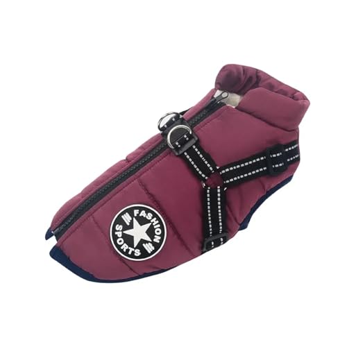 ハーネス付き大型ペット犬用ジャケット 冬用 暖かい服 防水 ビッグコート(PURPLE,S)