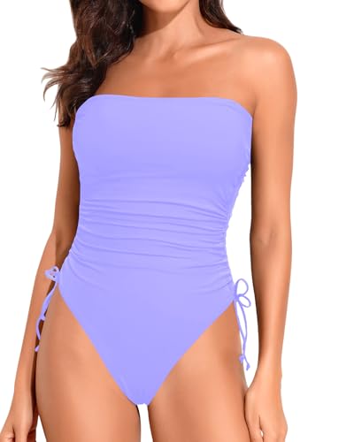 Image of Yonique Women Strapless One Piece Swimsuit Tummy Control Bandeau Bathing Suit Cheeky Swimwear