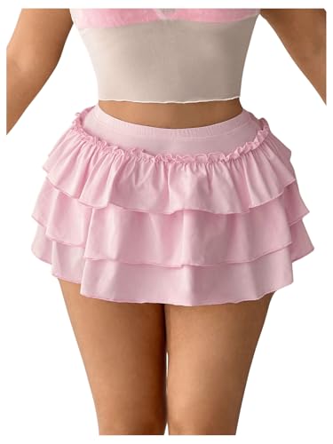 Milumia Women's Y2K Bow Kont Elastic Waist Layered Ruffle Hem Mini Skirts2