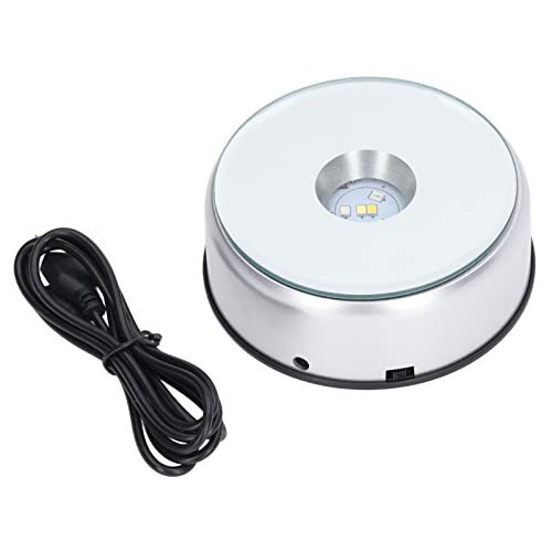LED Rotating Display, 3.9x1.5in 360° Rotating Base Crystal Display Stand Glass Cup Turner with USB Cable for Jewelry Showing Photography
