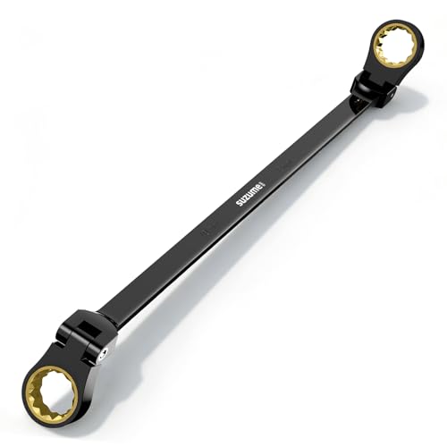 Image of SUZUME Extra Long Flex Head Ratcheting Wrench 16-18mm Metric Double Box End 180 Flexible Head 72-Tooth 15K Gear Tested CR-V Steel Black Chrome Finish For Engine Heavy Equipment Repair & DIY