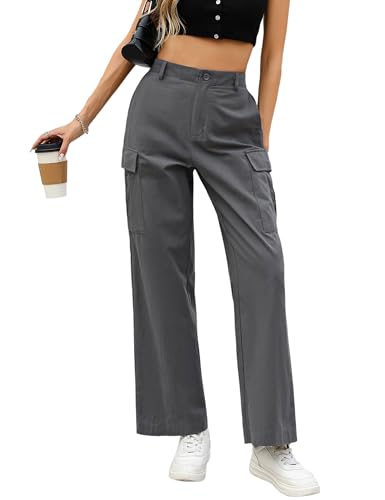 Demegimi Pantalones Mujer Pantalón Largo Trabajo Pant Deportivo Jogger Cintura Alta con Bolsillos Ocio Ligero Senderismo Jogging Deportivo Multi-Bolsillos(Azul Grisáceo,S)