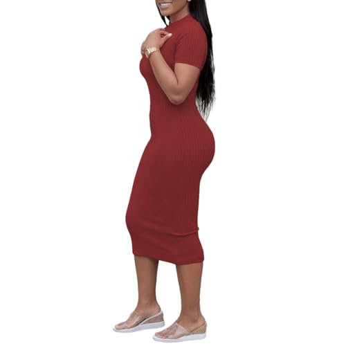 Image of TOPSRANI Women Sexy Midi Dress Bodycon Casual Sleeveless Basic Ruched Tank Summer Club Party Dresses