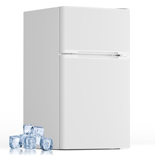 Image of Electactic Mini Fridge with Freezer, 3.2 Cu.Ft Compact Refrigerator with 2 Doors, Small Fridge with Adjustable Thermostat & Removable Glass Shelves for Bedroom, Office, Dorm, or Apartment, White