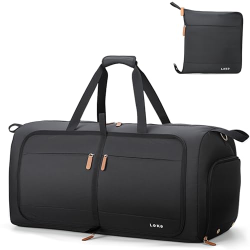 Image of Lekesky Foldable Travel Duffle Bag for Women, 100L Large Duffel Bag with Separate Shoes Compartments & Straps, Carry On Weekend Bag for Women, Hospital, Overnight (Black)