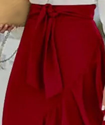 SEMATOMALA Women's Casual Plaid Mermaid Maxi Skirt A Line Irregular Ruffle Hem Fishtail Long Skirt Spring Summer3