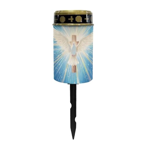 Image of Cross Pattern Solar Garden Light Waterproof Garden Solar Lights for Grave Pathway Dove of Peace Candles Night On Automatically