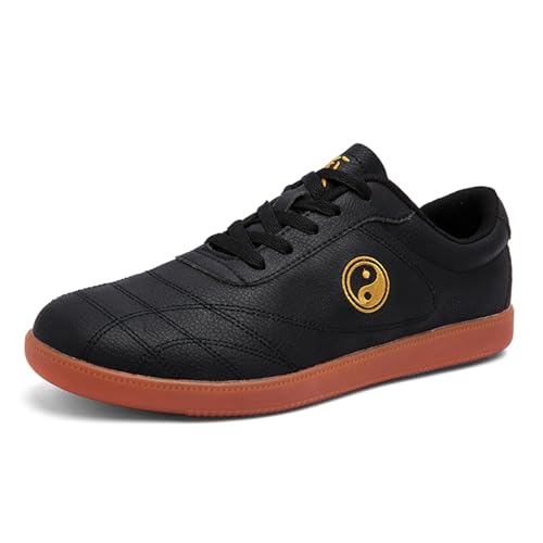 JiuQing Zapatos De Tai Chi Hombre Mujer Zapatillas Profesionales De Artes Marciales Planas Antideslizantes para Entrenamiento Cruzado En Interiores Y Exteriores,Negro,43 EU