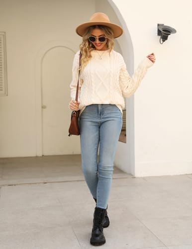 Vamtac Cable Knit Sweater Women Solid Oversized Pullover Sweaters Casual Vintage Crewneck Woven Tops