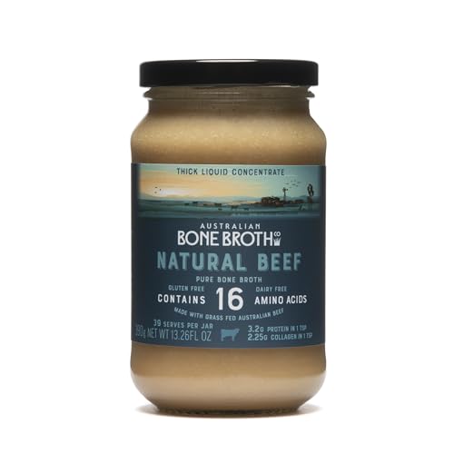 Australian Beef Bone Broth Concentrate- Natural Beef Instant Bone Broth Beverage - Gluten & Dairy Free - Great for Soups, Stock, Broth Beverage Drink.375- Grams Glass Jar