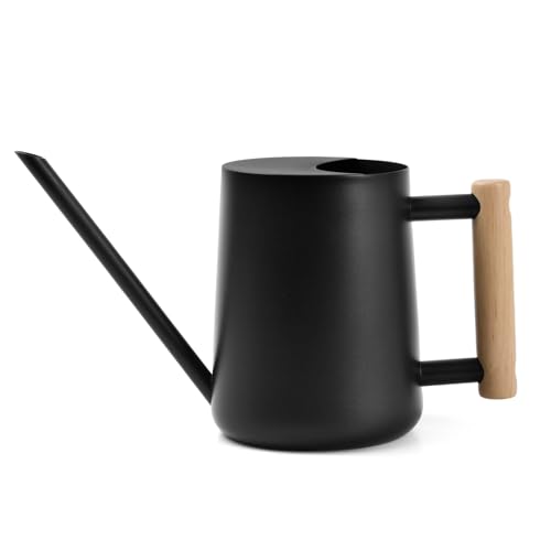 Pinsheng Regadera de Metal, 1L Regadera de Interior Regadera Metal de Riego Regadera de Pico Largo Regadera de Acero Inoxidable Regadera Retro de Boca Larga Regader con Pico Largo (Negro)