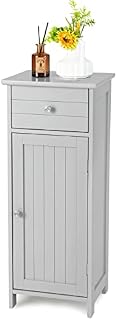 Multigot Bathroom Floor Cabinet, Wood Storage Cupboard with Drawer, Adjustable Shelf & Magnetic Door, Freestanding Toilet Organizer Unit for Bedroom Living Room Entryway (Grey,3-Position Adjustable)