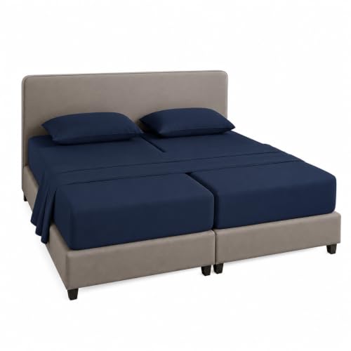 KRISHNA Premium 5-Piece Split King Sheet Set for Adjustable Beds, 100% Egyptian Cotton, Hotel Quality Luxury Bedding, Fits Up to 16 Inch Deep Pocket Mattress, Soft & Breathable, Navy Blue Solid