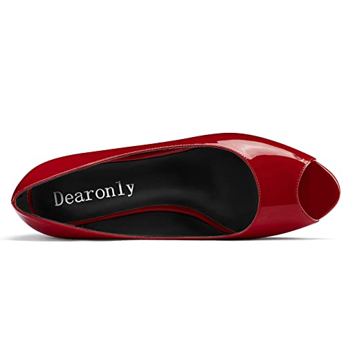 DearOnly Womens Wedge Pumps Peep Open Toe Slip On Low Block Chunky Heel Patent Dress Shoes Cute 2 Inch4