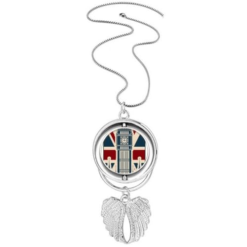 Collier ailes d'ange Big Ben et Union Jack en argent pour passionnés de culture britannique