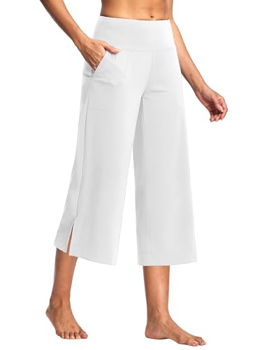 Image of ISEEGZ 15 inch /18 inch /21 inch Capri Pants for Women High Waist Wide Leg Yoga Capris with Pockets Stretchy Loose Fit Casual Workout