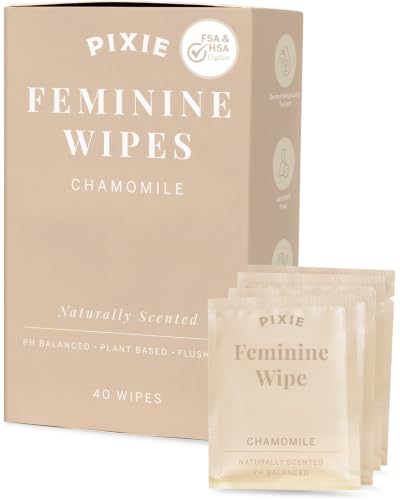 Image of Pixie Menstrual Cup Wipes - Chamomile Scented, Flushable, Biodegradable & pH Balanced - Best Individually Wrapped Wipes for On-The-Go & Public Bathrooms - Wash & Cleaner for Cups & Discs (40 Count)