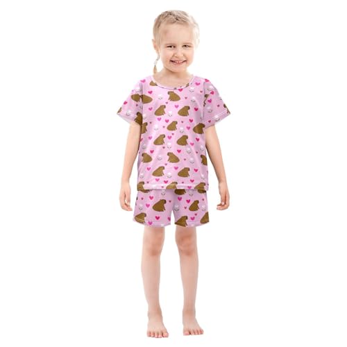 Capybara Heart Flower Pajama Set Short Sleeve PJS 2 Piece Summer Pajamas Shorts Sets Cotton 5Y3