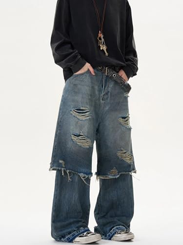 GUOYUXIAO Men's Jeans Layered Denim Pants Straight-Leg Casual Trouser for Men4