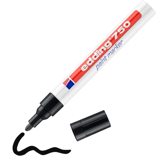 edding 750 Lackmarker - schwarz - 1 Stift - Rundspitze 2-4 mm - Lackstift zur Markierung und Beschriftung von Metall Glas Stein oder Kunststoff - hitzebeständig permanent wischfest