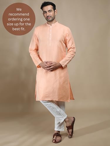 Filori Studio - Men's Traditional Motif Self Woven Design with Thread Embroidery Long Kurta (Kurta Only)2