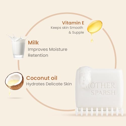 Mother Sparsh Milky Baby Bathing Soap Bar - 75g | Hypoallergenic pH 5.5 | Tear-Free Formulation | Prevents Dryness
