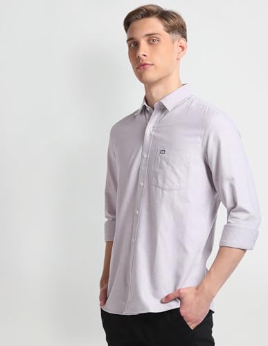 Image of Arrow Solid Slim Fit Mens Casual Shirts - 100% Cotton, Breathable & Comfortable, Full Sleeves Shirt for Men