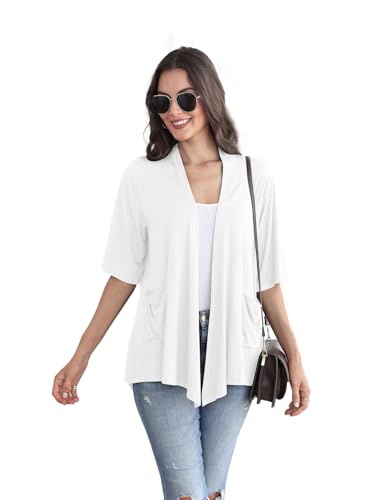 Image of ADANIKI Women 2026 Summer Lightweight Cardigan, Short Sleeve Open Front Casual Trendy Womens Kimono Cover Up with Pocket