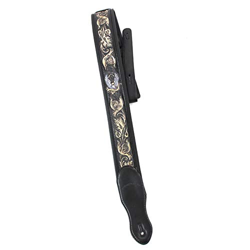 Walker & Williams KB-04-BLK Sangle de guitare rembourrée en cuir avec aigle américain et feuilles de chêne Noir semi… - Les Beatles, Paul McCartney, John Lennon, RIngo Starr, George Harrison Walker & Williams KB-04-BLK Sangle de guitare rembourrée en cuir avec aigle américain et feuilles de chêne Noir semi…