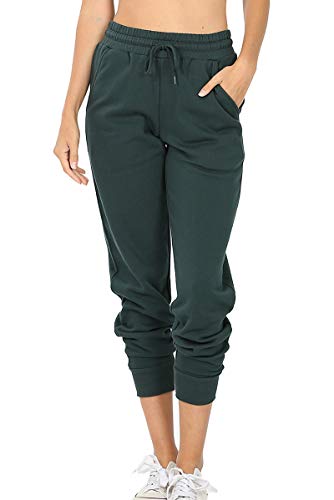 O2 Collection Women s Relax Fit Cropped Jogger Lounge Sweatpants Running Pants (Fleece Hunter Green, Large)