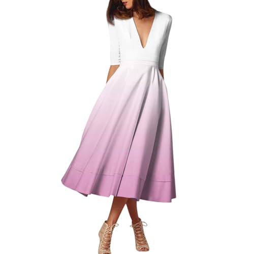 Sommerkleid Damen Kleider Karokleid Midi Blumenkleid Elegant Langes Kleid A Linie Hochzeitsgast Festliche für Vintage Strandkleid Cocktailkleid...