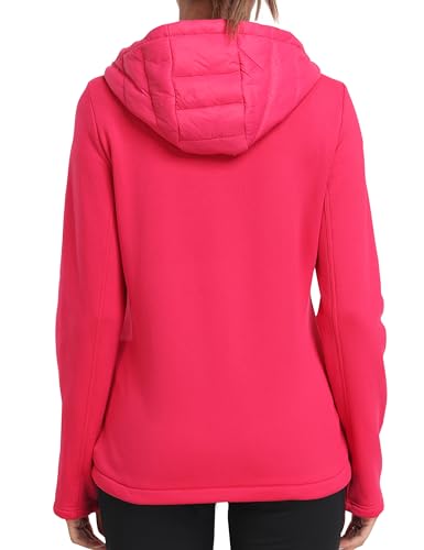 MoFiz Damen Fleecejacke Sportjacke Wanderjacke Outdoorjacke Running Winter Atmungsaktiv Jacke Hybridjacke Freizeitjacke Rosenrot 3XL