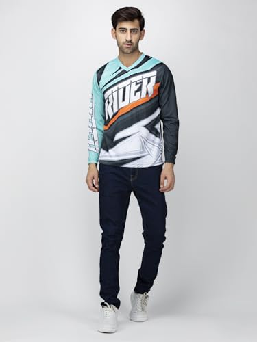 WANDERLOOMS Bike Rider Jersey for Men Full Sleeve T-Shirt Round Neck Trackside Thunder Graphic Printed Riding Clothes Sports Tshirt