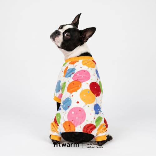 Image of Fitwarm Balloon Dog Fleece Pajamas, Birthday Outfit for Small Dogs Boy Girl, Cozy Pet Onesie with Feet, White, Yellow, Red, Blue, Green, XS