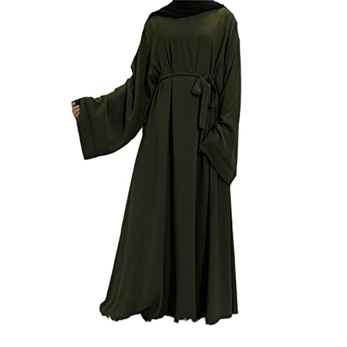Abaya robe longue femme musulmane Dubaï en vert taille L avec ceinture