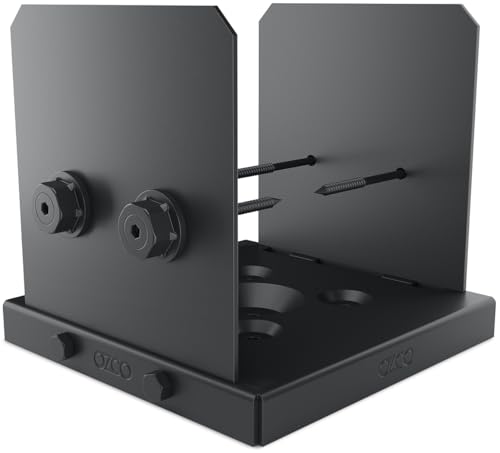 Image of Ozco Ironwood Lite 8x8 Post Base Kit, Includes 1 Post Base Plate, 2 Decorative Plates, 4 Hex Cap Nuts, OWT Timber Screws, Galvanized Steel for Pergolas | 52109