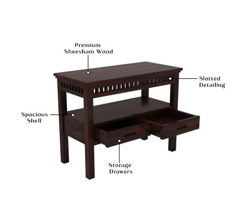 Image of SANPNEET Furniture Solid Wooden sheesham enterace consolie Table for Living Room Bedroom | Home Furniture Console Table with 1 Open Shelves & 2 Drawers Storage (Walnut Finish)