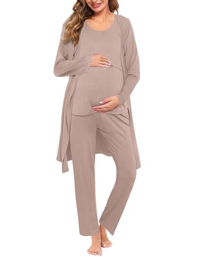 SWOMOG Maternity Nursing Robe Set 3 PCS Women Postpartum Pajamas Breastfeeding Labor Delivery...