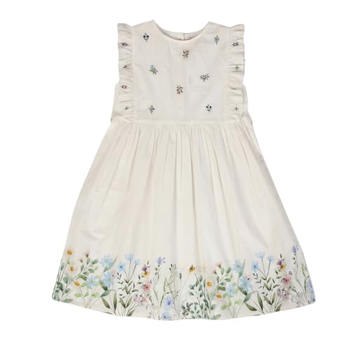 Image of Kids Girls Printed Embroidered Fusion Dress | Handmade Crafted Designer Ethnic Wear | 100% Cotton