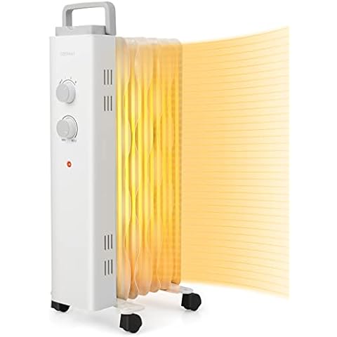 COSTWAY 1500W Oil Filled Radiator Heater, Electric Oil Radiant Heater w/Universal Wheels, 3-Level Heat, Tip-over & Overheat Protection, Portable Space Heater for Home Office Indoor Use, White Cover